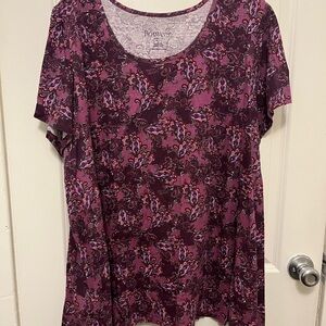 Roaman's Burgundy and Pink Patterned Short Sleeve Top